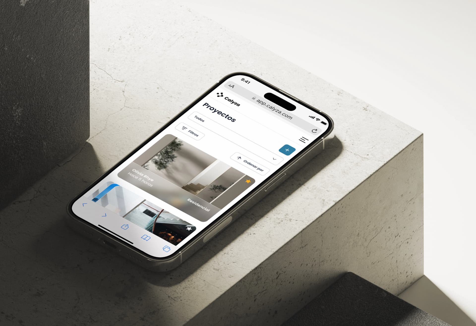 Mockup de la visualización en mobil de calyza